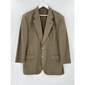 Vintage Marzotto Sartoriale Suit Jacket Mens 44 Brown Plaid Two Button Pockets